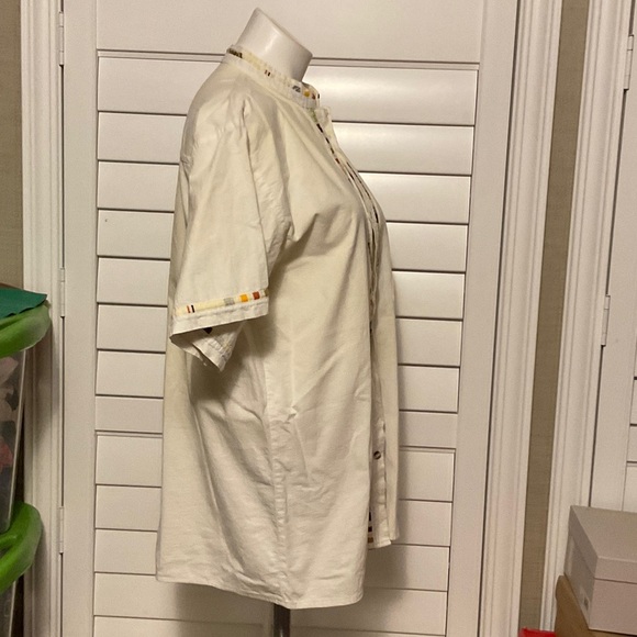 Women's Cream Button Down Shirt with Patterned Accents - Picture 2 of 6